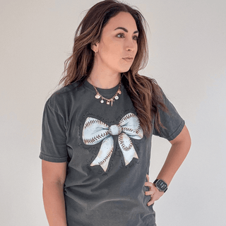 Game Day Baseball Bow Comfort Colors Tee – Women’s Cute Game Day Shirt