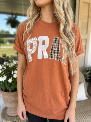 Pray Faux Embroidered Christian Comfort Colors Tee