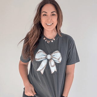Game Day Baseball Bow Comfort Colors Tee – Women’s Cute Game Day Shirt