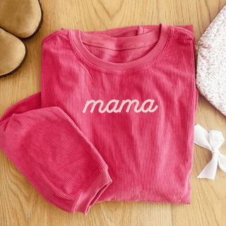 Embroidered Mama Corded Oversized Sweatshirt Crewneck