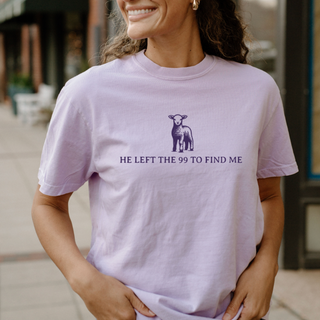 Christian Comfort Colors Tee, He Left the 99 to Find Me shirt, lost sheep Bible verse shirt, Luke 15:4 tee, Christian apparel for women, faith-based clothing, inspirational Christian gift