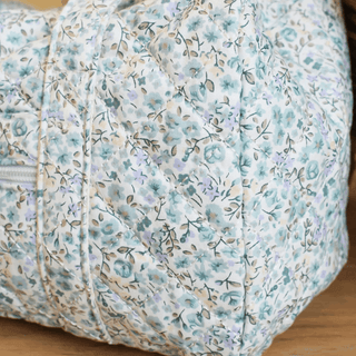 Embroidered Quilted Dusty Blue Blossoms Tote Bag