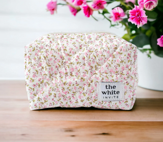 Custom Embroidered Floral Quilted Makeup Bag