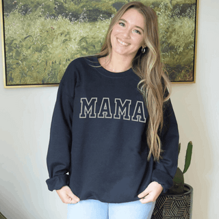 Embroidered Mama Sleeve Text Sweatshirt