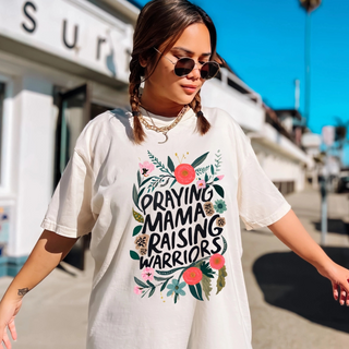 Praying Mama Raising Warriors Christian Comfort Colors Tee