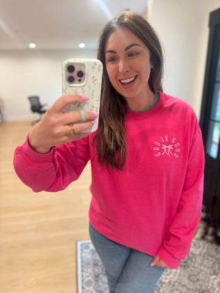 Embroidered God Is Good Bow Christian Sweatshirt