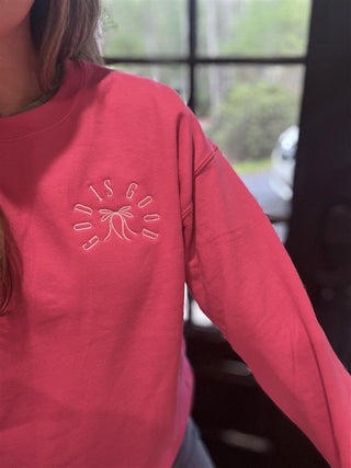 Embroidered God Is Good Bow Christian Sweatshirt