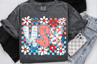 USA Daisy Flowers Red White and Blue 4th of July Comfort Colors Tee
