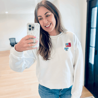 Embroidered Mini Flag & Bow Patriotic 4th of July Sweatshirt