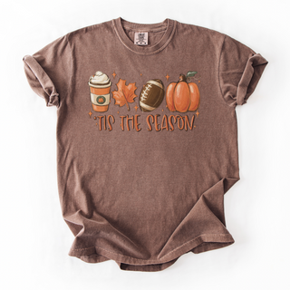 Tis The Season Latte Leaf Pumpkin Fall Comfort Colors Tee