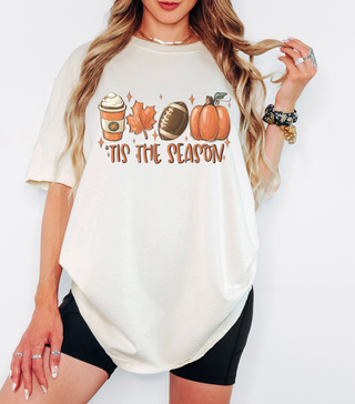 Tis The Season Latte Leaf Pumpkin Fall Comfort Colors Tee