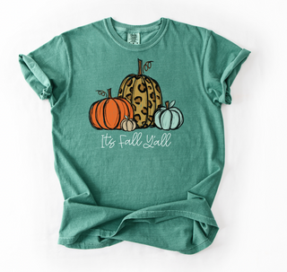 It's Fall Y'all Leopard Pumpkins Fall Comfort Colors Tee