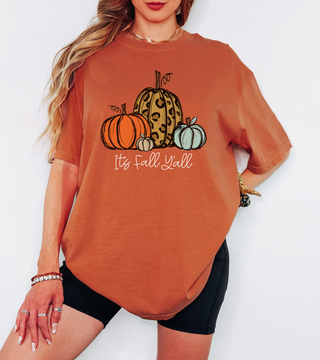 It's Fall Y'all Leopard Pumpkins Fall Comfort Colors Tee