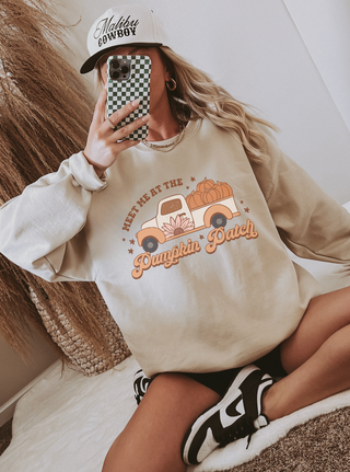 Meet Me At The Pumpkin Patch Fall Graphic Crew Sweatshirt