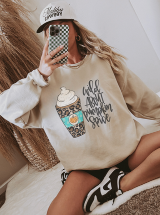 Wild About Pumpkin Spice Fall Graphic Crew Sweatshirt