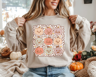 Pumpkins Pastel Colors Fall Graphic Crew Sweatshirt