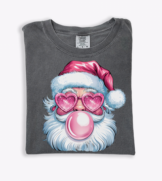 Pink Bubblegum Santa Christmas Comfort Colors Tee