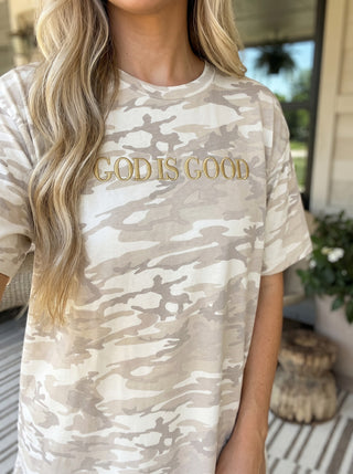 God Is Good Embroidered LAT Camo Tee