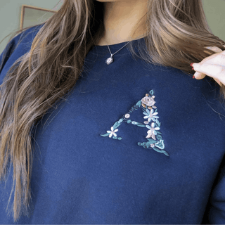 Custom Initial Floral Embroidered Sweatshirt