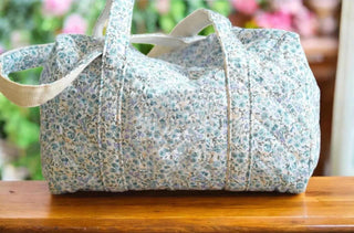 Quilted Dusty Blue Blossoms Tote Bag