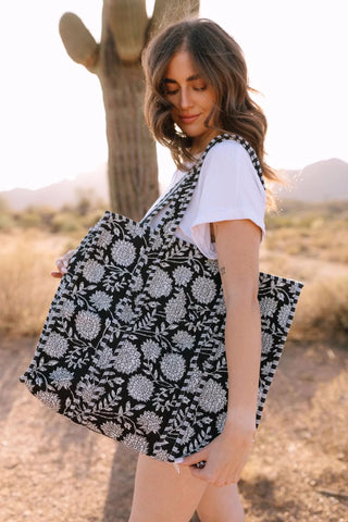 Cotton Quilted Floral Block Tote