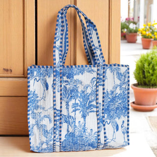 Cotton Quilted Floral Block Tote