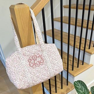 Embroidered Quilted Blush Blossoms Tote Bag