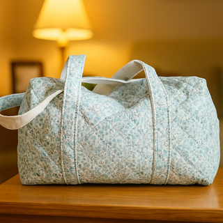 Quilted Dusty Blue Blossoms Tote Bag