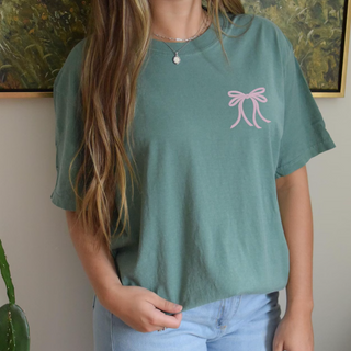 Embroidered Ribbon Bow Coquette Comfort Colors Tee