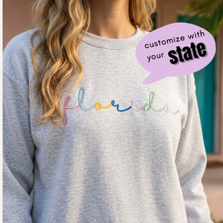Custom Embroidered State Sweater Rainbow Team Name Sweatshirt