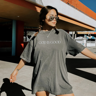 Embroidered God Is Good Minimal Christian Comfort Colors Tee