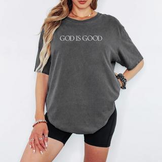 Embroidered God Is Good Minimal Christian Comfort Colors Tee
