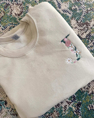 Custom Initial Floral Embroidered Sweatshirt
