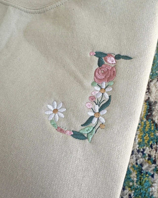 Custom Initial Floral Embroidered Sweatshirt