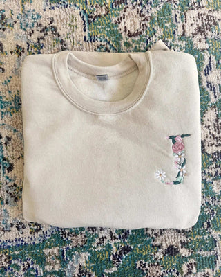 Custom Initial Floral Embroidered Sweatshirt