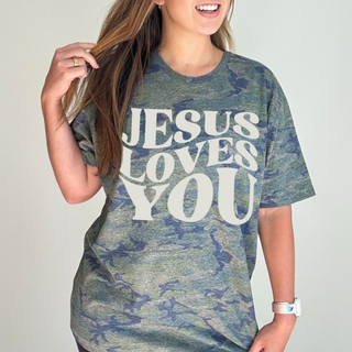 Jesus Loves You Christian Camo T-Shirt for Women