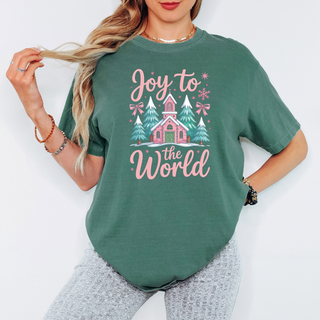 Joy To The World Pink Christmas Comfort Colors Graphic Tee