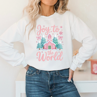 Joy To The World Pink Christmas Sweatshirt