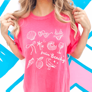 Feelin' Beachy White Text Comfort Colors Graphic Tee