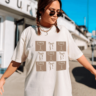Bow & Espresso Martini Checkered Preppy Graphic Comfort Colors Tee