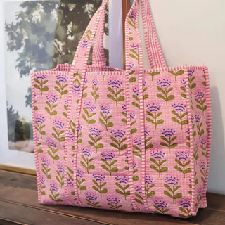 Cotton Quilted Floral Block Tote