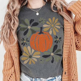 Pumpkin Floral Fall Comfort Colors Tee