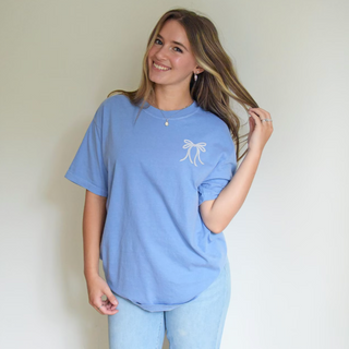 Embroidered Ribbon Bow Coquette Comfort Colors Tee