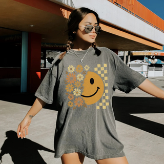 Smiley Floral Comfort Colors Fall Graphic Tee