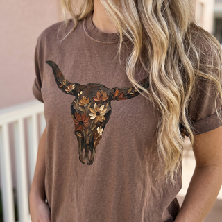Western Floral Skull Cowgirl Graphic Comfort Colors Tee